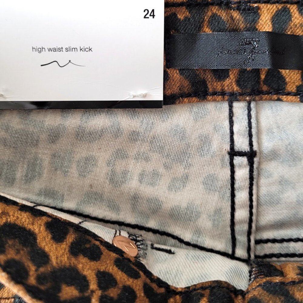 NWT 7 For All Mankind Leopard-Print High Rise Slim Fit Kick Flare Cropped Jeans - Picture 14 of 16